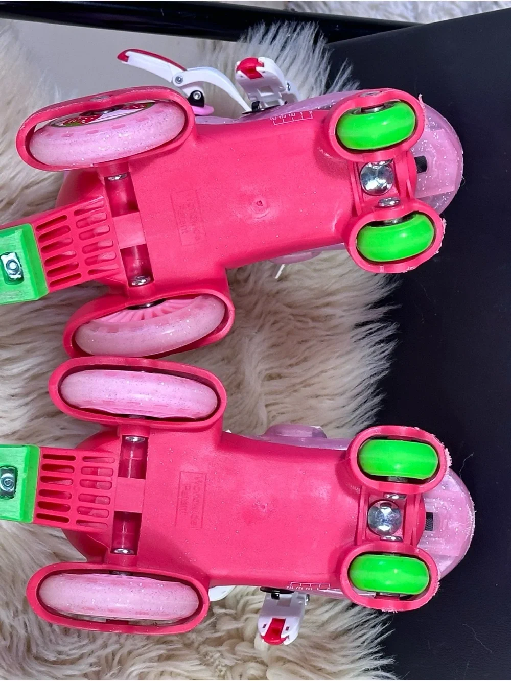 Adjustable Kids Pink Strawberry-Print Light-Up Roller Skates